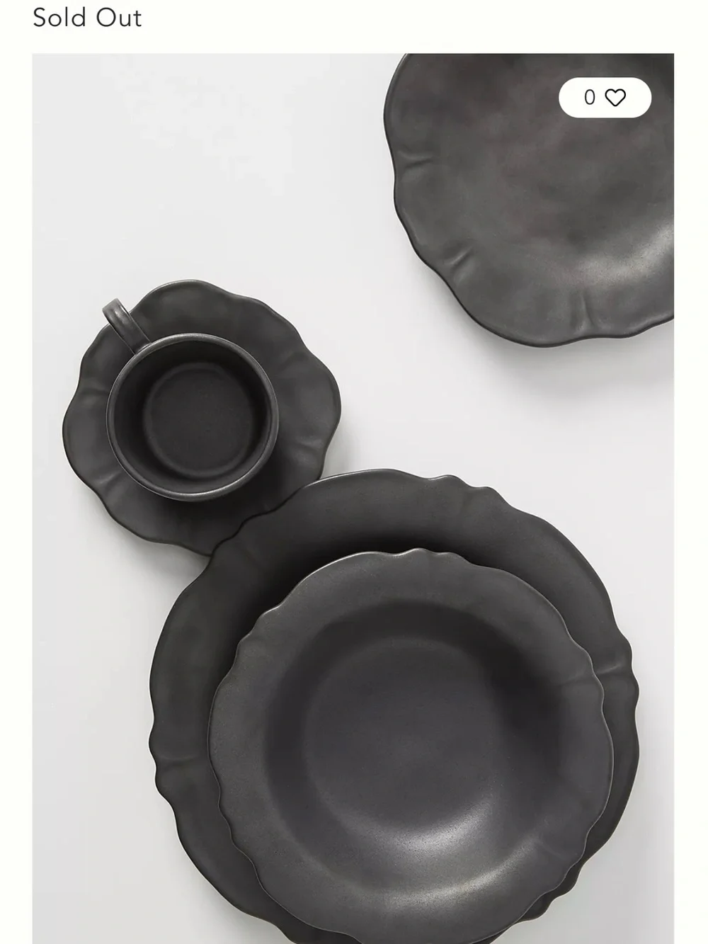 Anthropologie Matte Black Scalloped Ceramic Place Setting - 4 Piece